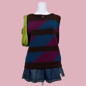 brown blue and magenta vintage 70s knit sweater vest quirky indie retro